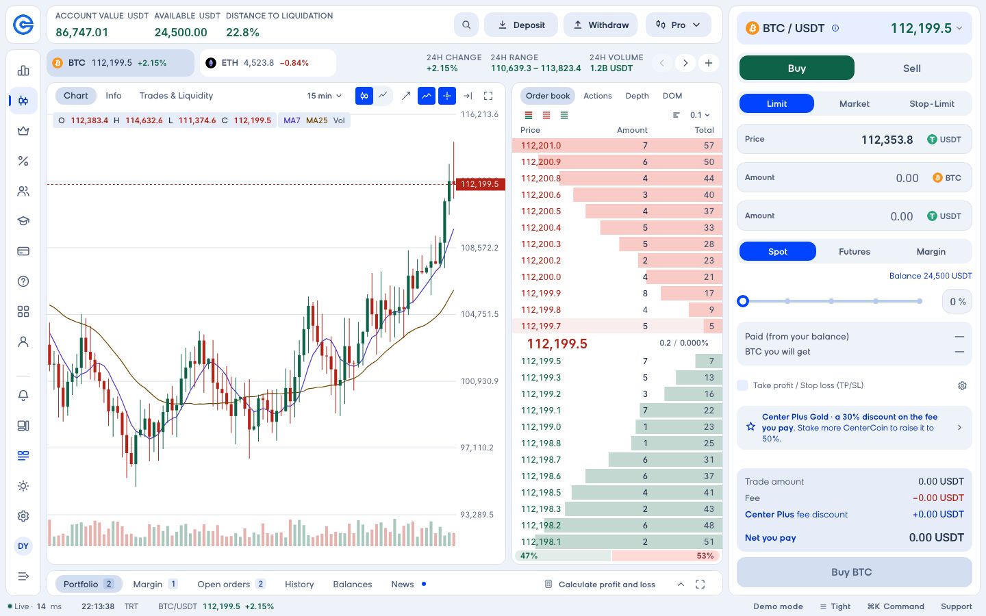 CoinCenter Pro Terminal: masaüstü trading ekranı