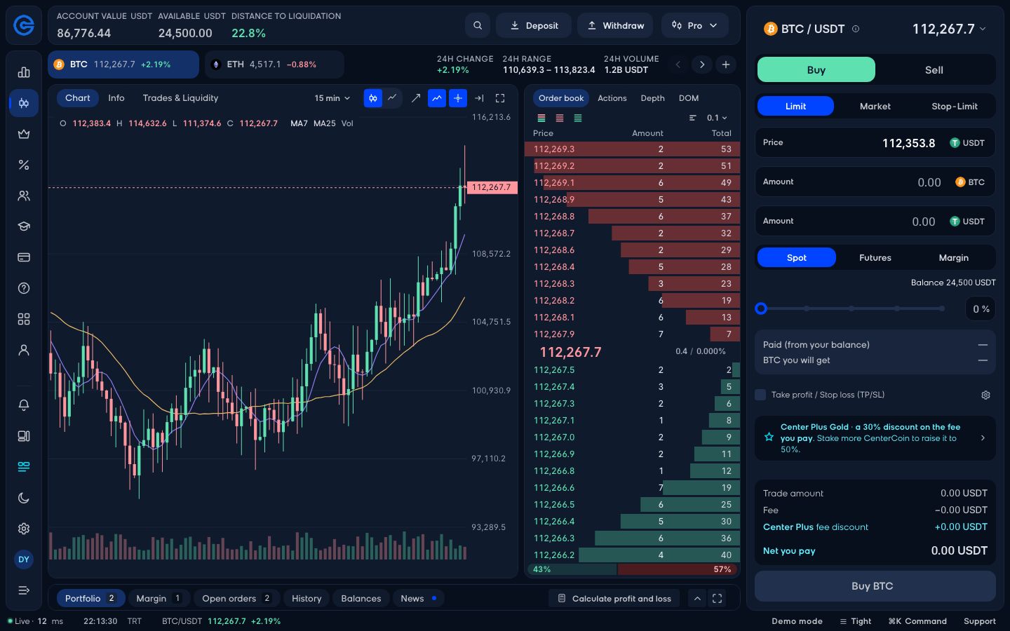 CoinCenter Pro Terminal: masaüstü trading ekranı