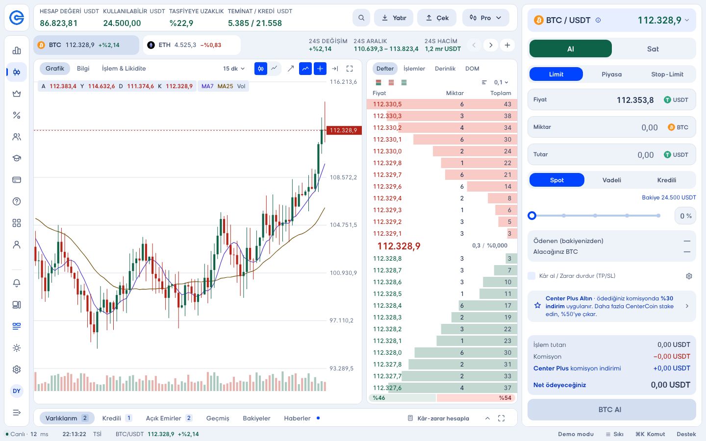 CoinCenter Pro Terminal: masaüstü trading ekranı