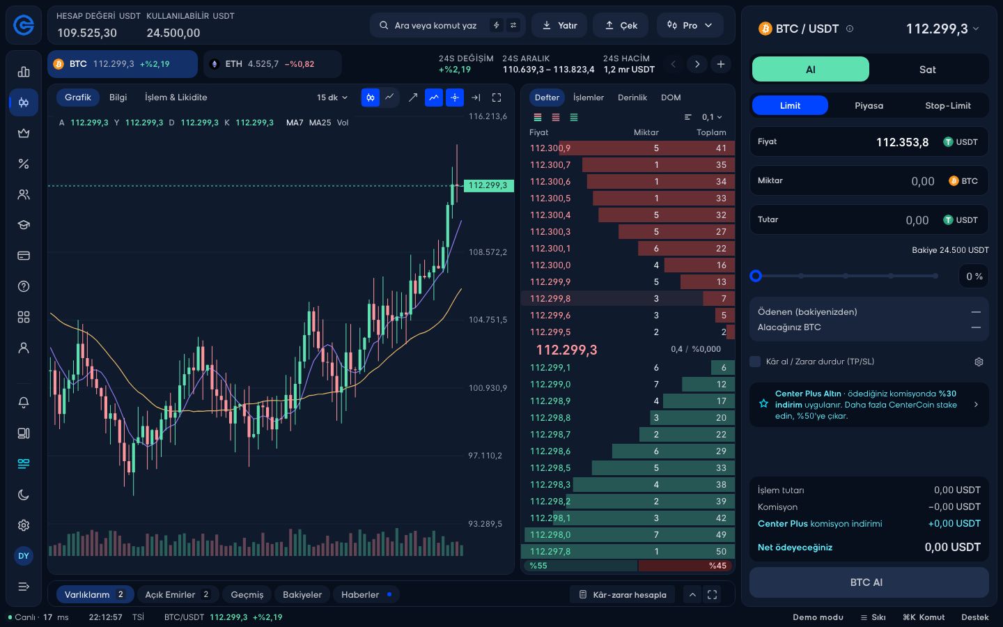 CoinCenter Pro Terminal: masaüstü trading ekranı