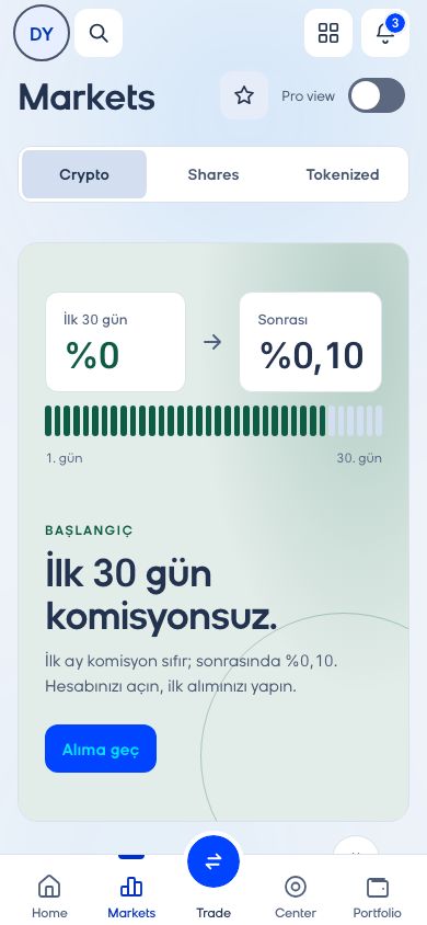 CoinCenter uygulaması: Piyasalar ekranı