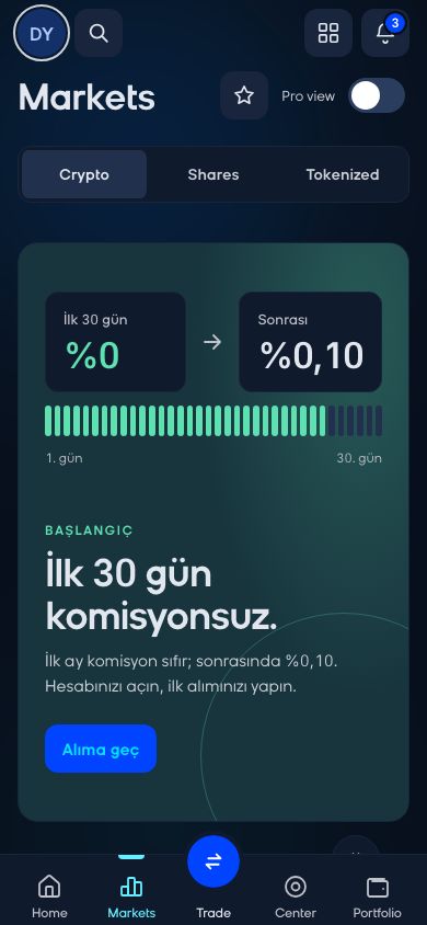CoinCenter uygulaması: Piyasalar ekranı