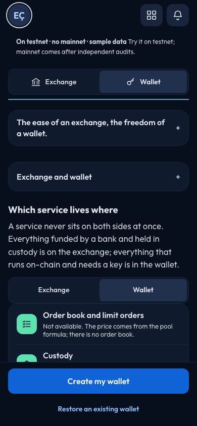 CoinCenter Wallet ekranı